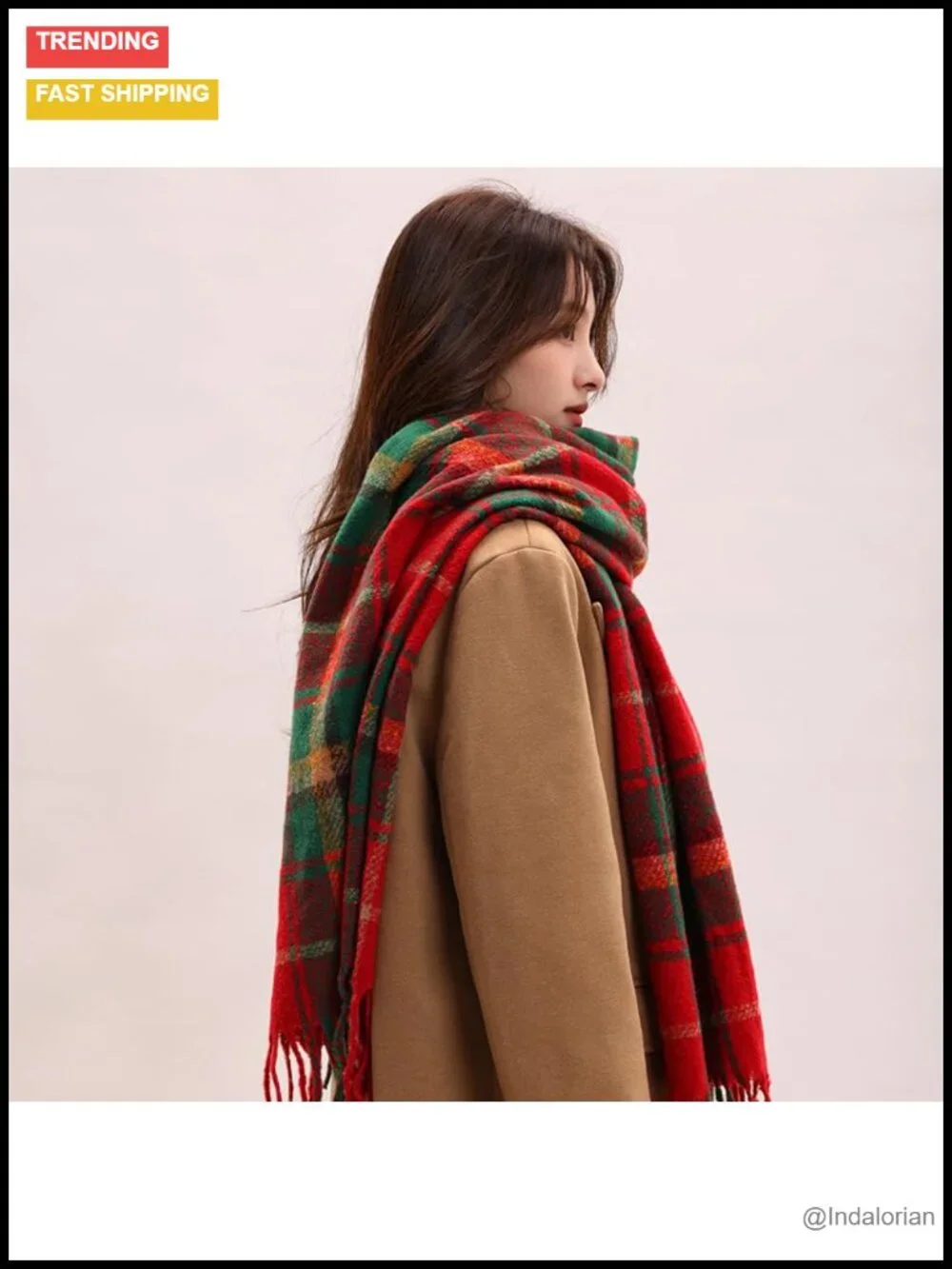 Scottish Tartan Plaid Scarf Soft Warm Faux Cashmere Wrap with Fringes for Women